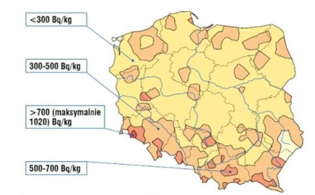 mapa stezenia radonu w polsce